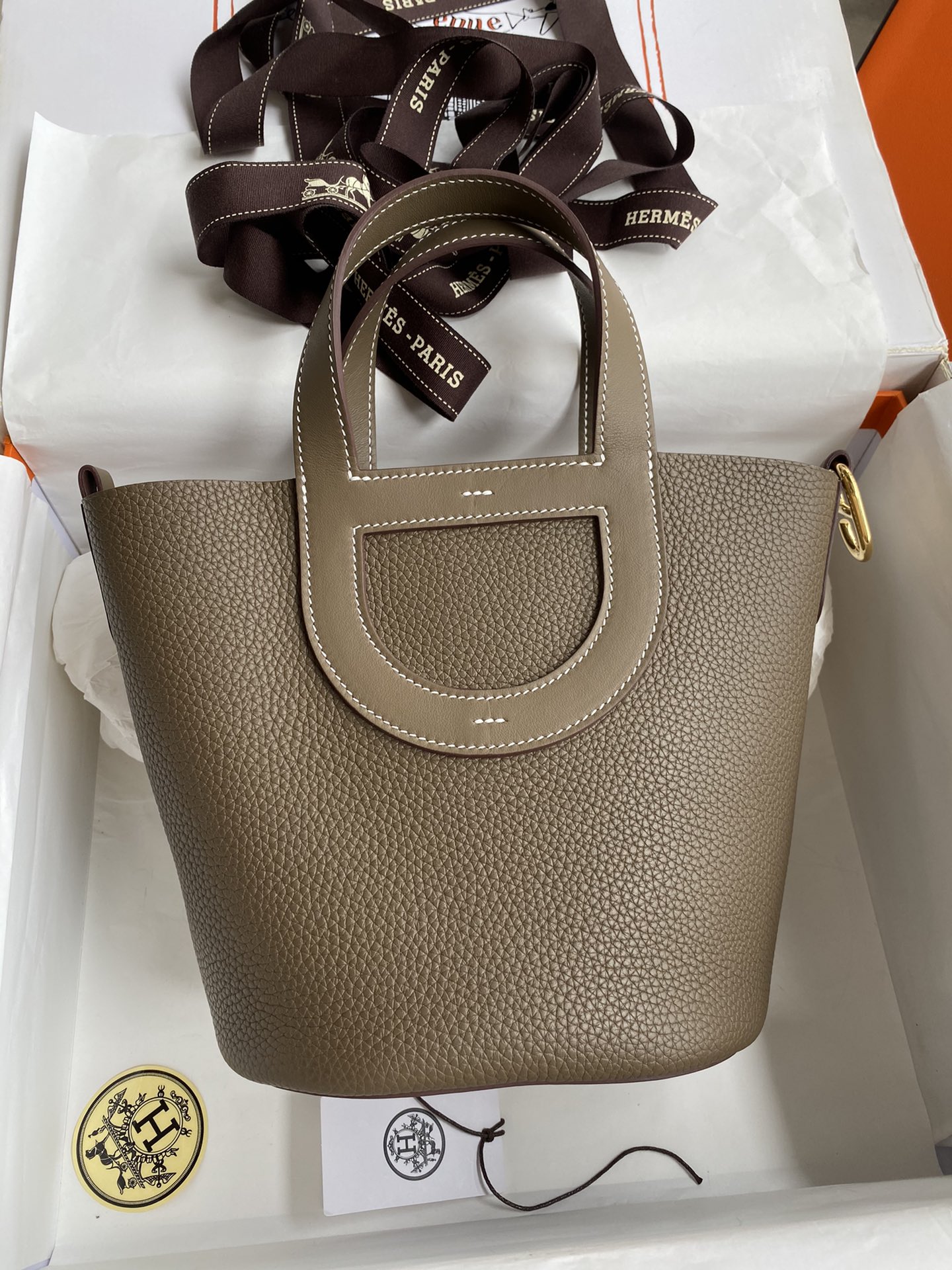 Hermes In The Loop 18 Bag In Etoupe Clemence Leather